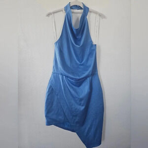 Elliatt camo asymmetric satin cocktail dress in‎ lapis NWOT blue mini dress